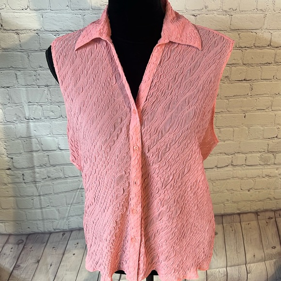 XL Sleeveless button down collared blouse. Fabric has a very subtle shiny thread - Picture 1 of 6